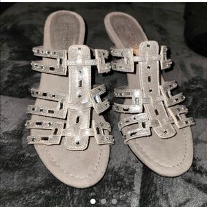 Silver strappy sexy heels with rhinestones size 9